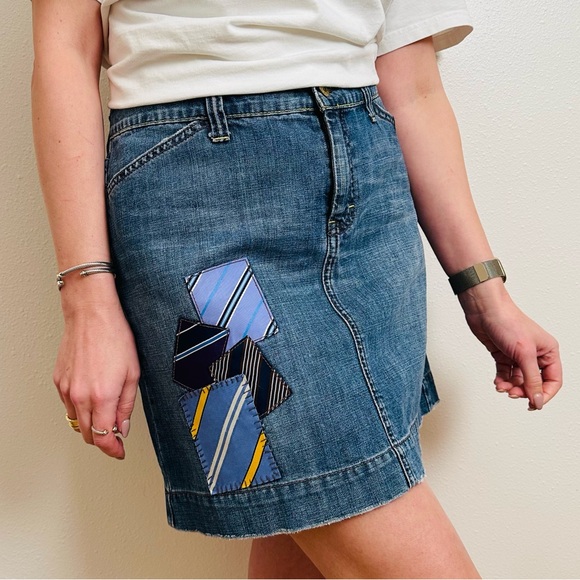 Vintage Tommy Hilfiger Denim Jean Skirt Patchwork Mini Y2K - Picture 4 of 11